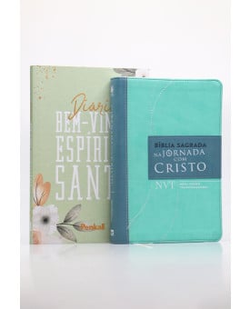 Kit Bíblia NVT Na Jornada com Cristo Verde + Diário Bem-Vindo Espírito Santo Flores Verde | Protegida do Mal