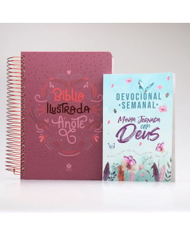 Kit Bíblia Anote Ilustrada Rosa Brilhante + Grátis Devocional Semanal Minha Jornada com Deus | Mulher de Fé Ilustrada