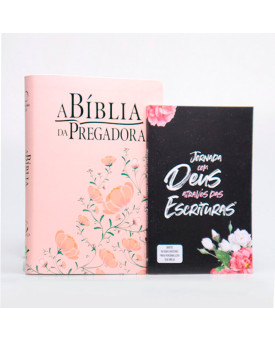 Kit Bíblia da Pregadora RA | Rosa/Verde + Abas Adesivas Flores Cruz | Procurando a Paz