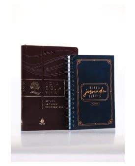 Kit Nova Bíblia Viva Marrom + Planner Masculino Clássico Azul | Vida e Coração 