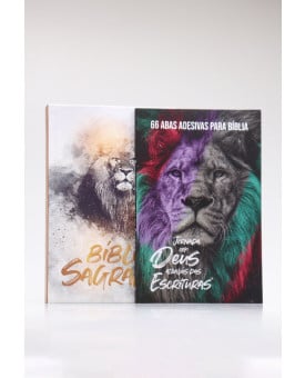 Kit Bíblia ACF Gigante Leão Dourado + Abas Adesivas Leão de Judá | Poder Divino 