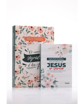 Kit Bíblia ACF Gigante Lettering + Devocional Palavras de Jesus em Vermelho Floral Branca | Plena Sabedoria 