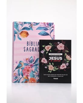 Kit Bíblia ACF Gigante Primavera + Devocional Palavras de Jesus em Vermelho Círculo Floral | Plena Sabedoria 