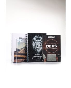 Kit Bíblia do Homem + Planner Masculino Leão Preto e Branco + Devocional Spurgeon | Paz Perfeita