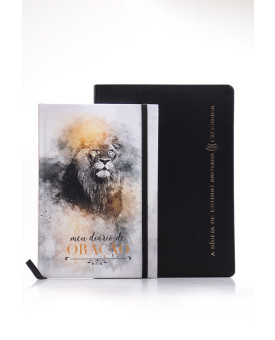  Kit Bíblia de Estudo Anotada Expandida RA | Preta + Meu Diário de Oração Leão Dourado | Caminhando com o Mestre 