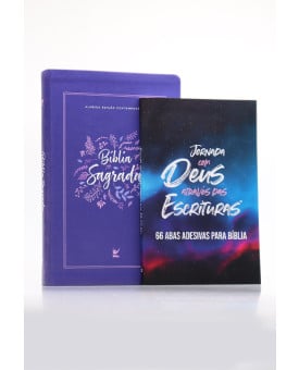 Kit Bíblia AEC Letra Gigante Roxo + Abas Adesivas Nébula | Paz Perfeita