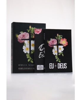 Kit Bíblia RC Jumbo | Harpa Avivada + Eu e Deus + Abas Adesivas | Flores Cruz | Vivendo Pela Fé 