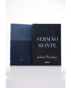  Kit Sermão do Monte | John Wesley + Bíblia do Pregador | RC | Azul Claro/Escuro | O Bom Caminho