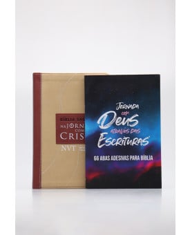 Kit Bíblia de Estudo NVT Na Jornada com Cristo Marrom +  Abas Adesivas Nébula | Caminho da Fé 