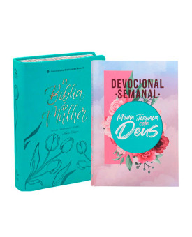 Kit A Bíblia da Mulher NAA | Portátil | Turquesa + Devocional Semanal Minha Jornada com Deus | Colagem | Mulher Abençoada