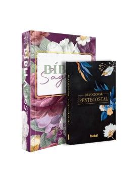 Kit Bíblia Sagrada 365 | Letra Hipergigante | Capa Dura | Flores Roxas + Devocional Pentecostal | Flores Black | Mais Próximos Dele