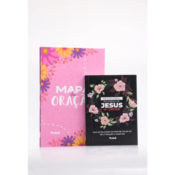 Kit Mapa da Oração Rosa + Devocional Palavras de Jesus Em Vermelho Círculo Floral | Alivio Abençoado 