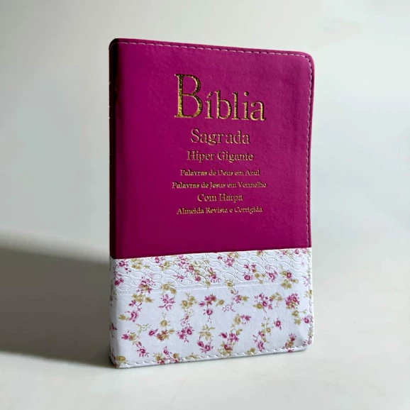Bíblia Sagrada | Letra Hiper Gigante | RC | Harpa e Corinhos | Bicolor Horizontal | Pink e Branca