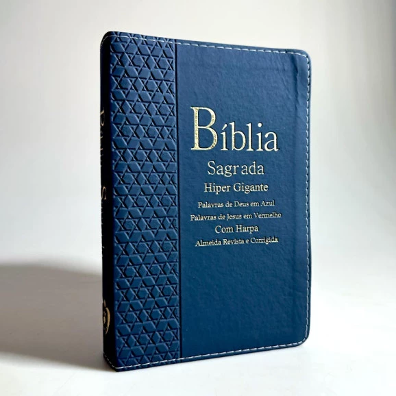 Bíblia Sagrada | Letra Hiper Gigante | RC | Harpa e Corinhos | Luxo | Estrelas Azul