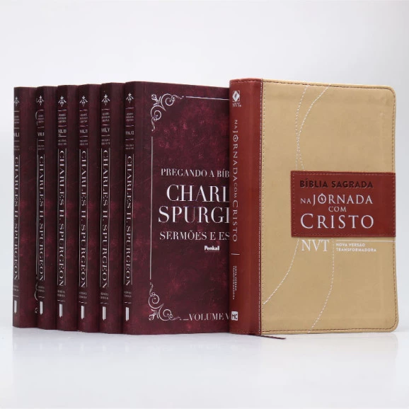 Kit Sermões e Esboços Vol. 2 | Charles Spurgeon + Bíblia de Estudo NVT Na Jornada com Cristo | Marrom