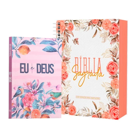 Kit Bíblia ACF Anote Flores Rosas + Eu e Deus Primavera | Amor Que Consome