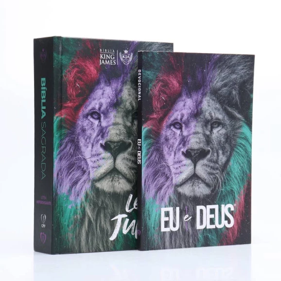 Kit Bíblia Sagrada | KJA | Letra Hipergigante + Eu e Deus | Leão de Judá | Performados No Espírito 
