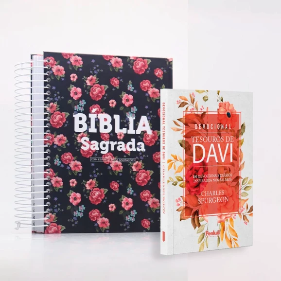 Kit Bíblia ACF Anote a Palavra Rosas + Devocional Tesouros de Davi | Ore Sobre Tudo