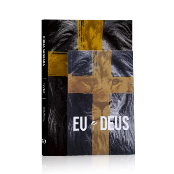 Kit Bíblia NVI Slim Lion Cruz + Devocional Eu e Deus | Presença de Cristo