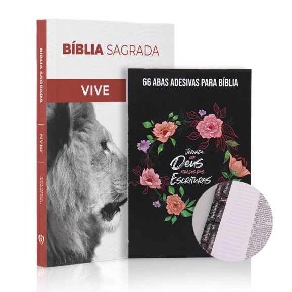 Kit Bíblia NVI Slim Ele Vive  + Abas Adesivas | Jornada Vitoriosa