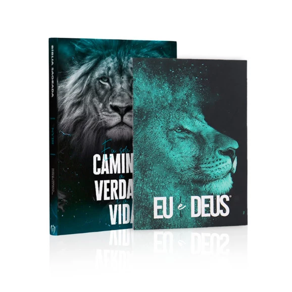 Kit Bíblia NVI Slim Lion + Devocional Eu e Deus Lion Azul I Intimidade com Deus
