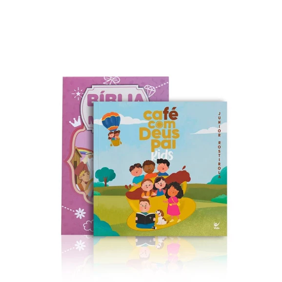 Kit Bíblia Para Meninos + de 200 Ilustrações | Rosa + Café Com Deus Pai | Kids | Crianças com Cristo