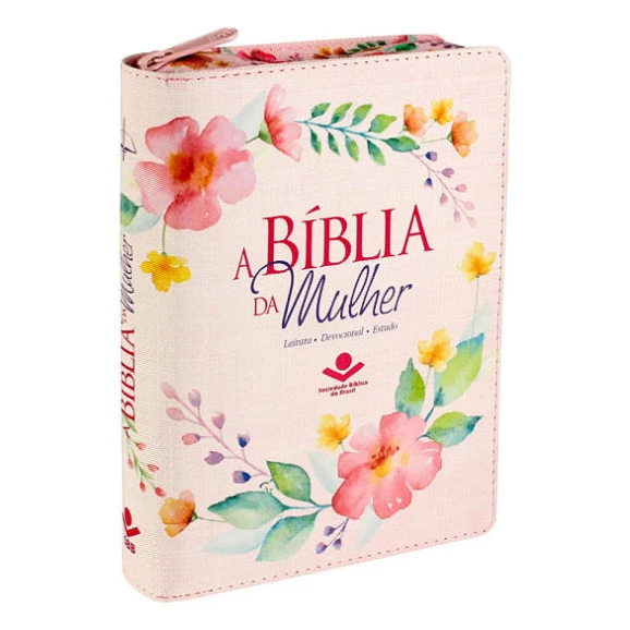 A Bíblia da Mulher | RC | Médio | Flores | Couro Sintético | índice | Zíper