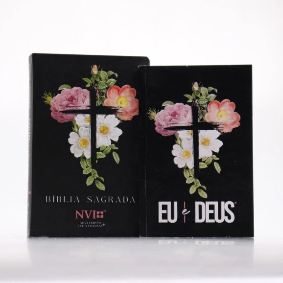 Kit Bíblia NVI Letra Hipergigante Flores Cruz + Devocional Eu e Deus | Divina Sabedoria 