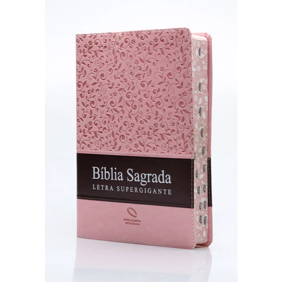 Bíblia Sagrada | NAA | Letra Supergigante | Capa Sintética | Índice | Rosa com Faixa Marrom 