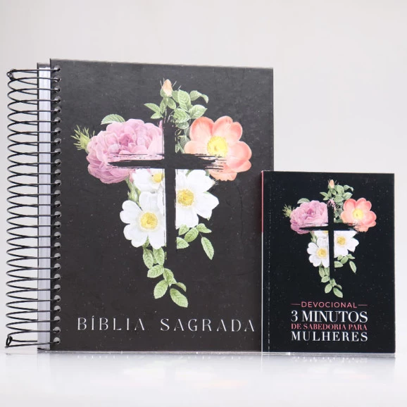 Kit Bíblia ACF Flores Cruz Com Espaço Para Anotações + 3 Minutos de Sabedoria Para Mulheres | Conselho Divino