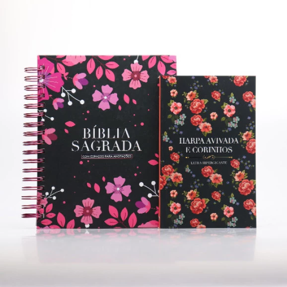 Kit Harpa Avivada e Corinhos | Rosas + Bíblia Anote a Palavra NVI | Flor | Profundo e Amplo 