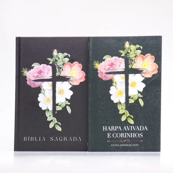 Kit Bíblia Minha Jornada com Deus NVI Flores Cruz + Harpa Avivada e Corinhos | Louvando à Todo Momento
