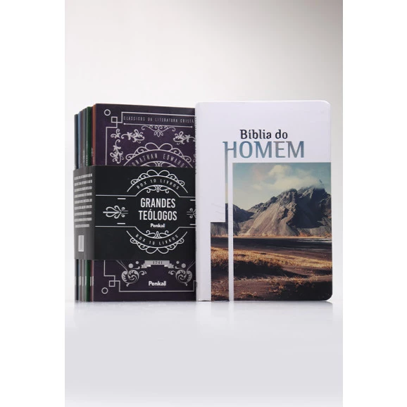 Box 10 Livros Grandes Teólogos Cristãos + Bíblia do Homem NVI | Montanha | Pregador de Fé   