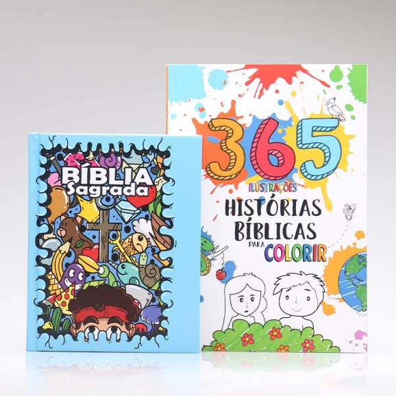Kit Bíblia Sagrada Infantil Cartoons + 365 Histórias Bíblicas para Colorir | Aprendendo Sobre a Bíblia