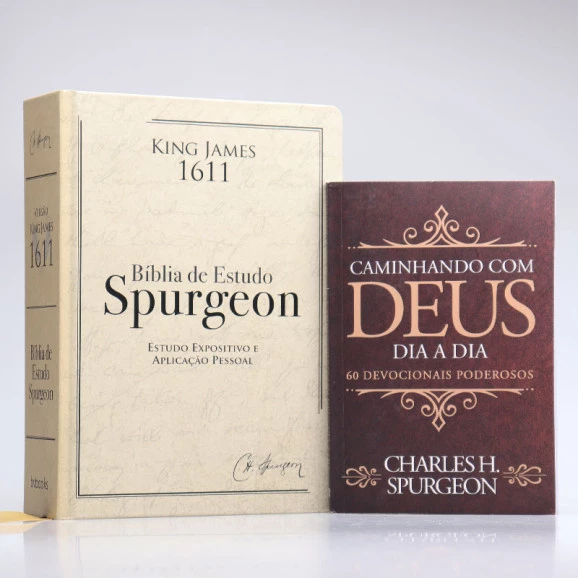 Kit Bíblia de Estudo Spurgeon King James 1611 Creme + Grátis Devocional Spurgeon