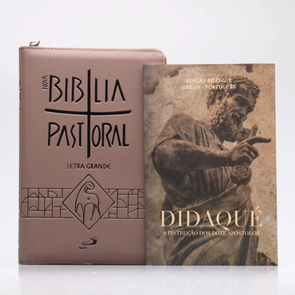 Kit Nova Bíblia Pastoral Letra Grande Marrom Zíper + Didaqué | Vivenciando a Fé
