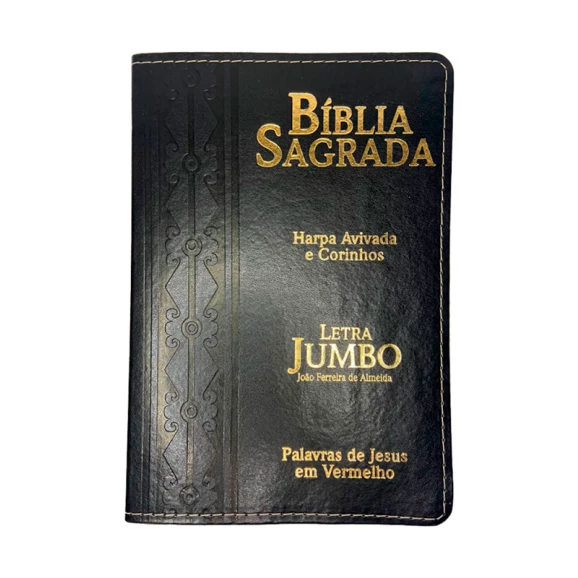 Bíblia Sagrada | Letra Jumbo | Capa PU Luxo com Harpa | Arabesco Preto