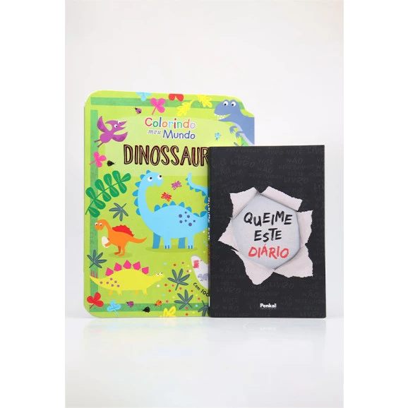 Kit Diário Colorido | Queime Este Diário | Preto + Colorindo o meu Mundo | Dinossauros