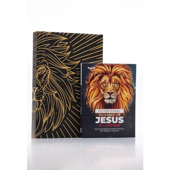 Kit Bíblia ACF Gigante Leão Ouro + Devocional Palavras de Jesus em Vermelho Alfa e Ômega | Plena Sabedoria 