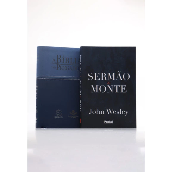  Kit Sermão do Monte | John Wesley + Bíblia do Pregador | RC | Azul Claro/Escuro | O Bom Caminho