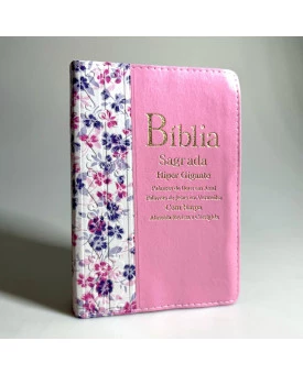 Bíblia Sagrada | Letra Hiper Gigante | RC | Harpa e Corinhos | Bicolor Vertical | Branca e Rosa
