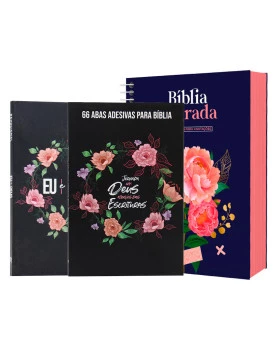 Kit Bíblia ACF Anote Azul Safira + Eu e Deus + Abas Adesivas Círculo Floral | Amor Que Consome