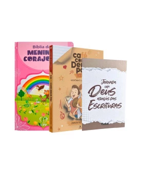 Kit Café com Deus Pai Teens 2024 + Bíblia das Meninas Corajosas RC Rosa + Abas adesivas para Bíblia Espalhe o Amor