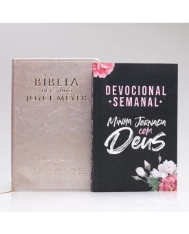 Kit Bíblia da Joyce Meyer Dourada + Grátis Devocional Semanal Flores Cruz | Mulher de Fé