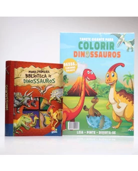 Kit 6 Livros Minha Primeira Biblioteca de Dinossauros + Tapete Gigante Para Colorir