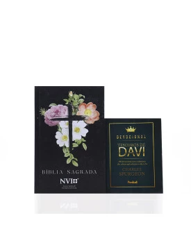 Kit Bíblia NVI Letra Hipergigante | Flores Cruz + Devocional Tesouros de Davi | Verde Royal | Nova Vida