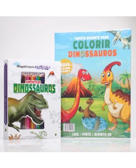 Kit 2 Livros | Megakit Fantásticos Dinossauros + Tapete Gigante Dinossauros | Para Colorir