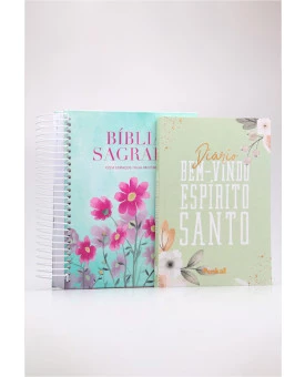 Kit Bíblia Anote a Palavra ACF Verde e Rosa + Diário Bem-Vindo Espírito Santo Flores Verde