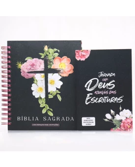 Kit Bíblia NVI Com Espaço Para Anotações Flores Cruz + Guia Bíblico com Abas | Anote a Palavra de Deus