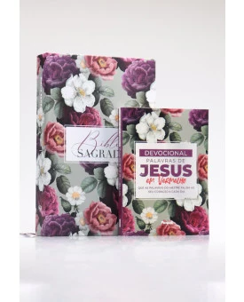 Kit Bíblia Grife e Rabisque + Devocional Palavras de Jesus em Vermelho | Floral Roxa | Volte a Sonhar 